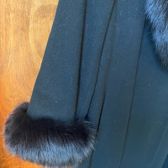 Luxury Long Swing Coat Marvin Richards Vintage Black Wool Fox Fur Trim - Picture 6 of 14